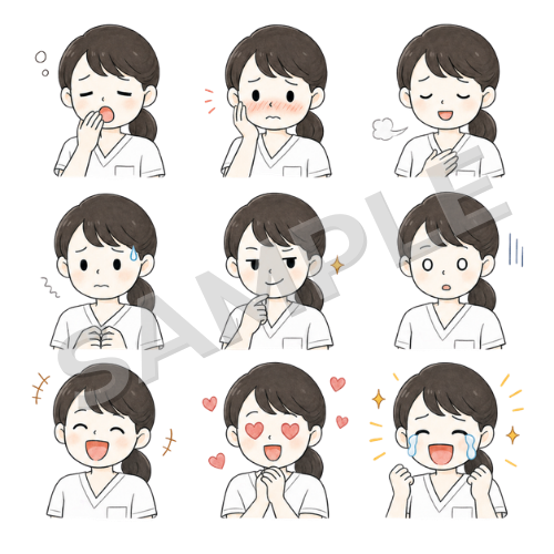 女性言語聴覚士（表情違い②）のイラストセット