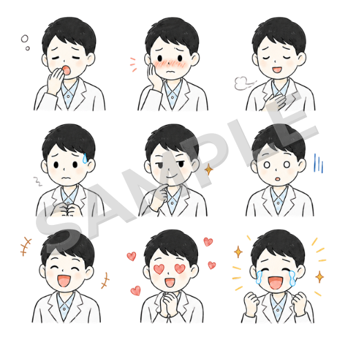 男性薬剤師（表情違い②）のイラストセット