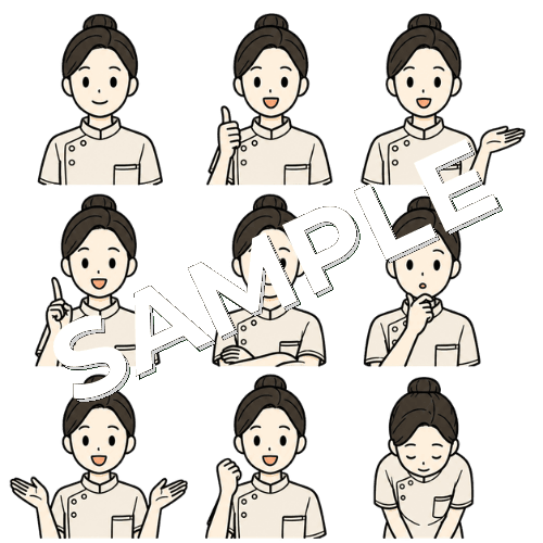 女性あん摩マッサージ指圧師（ポーズ違い）のイラストセット