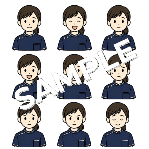 女性柔道整復師（表情違い）のイラストセット