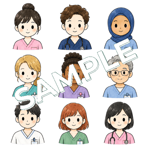 女性看護師（人物違い①）のイラストセット