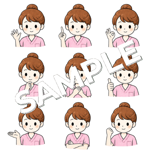 女性看護師（ポーズ違い①）のイラストセット