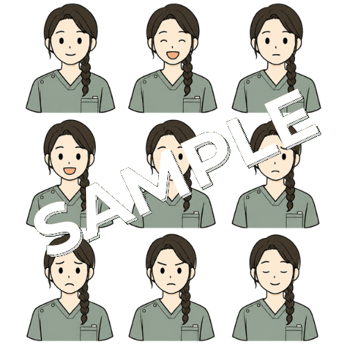 女性作業療法士（表情違い）のイラストセット