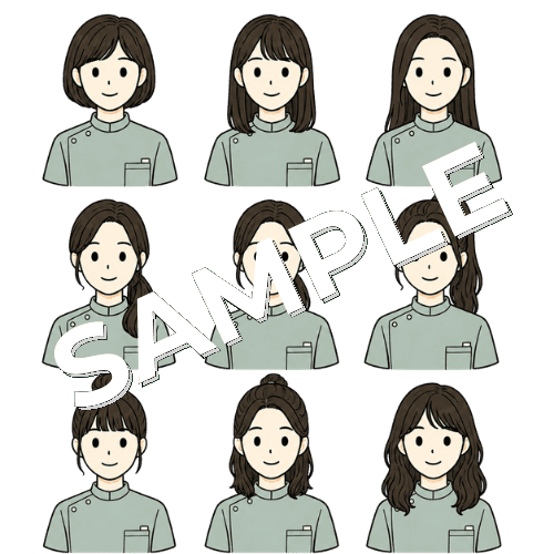 女性作業療法士（髪型違い）のイラストセット