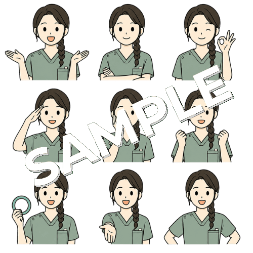 女性作業療法士（ポーズ違い）のイラストセット