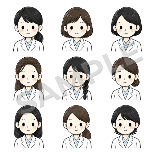 女性薬剤師（髪型違い）のイラストセット