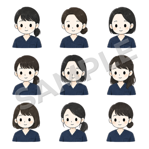 女性理学療法士（髪型違い）のイラストセット