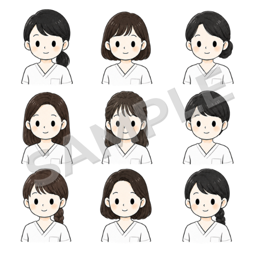女性言語聴覚士（髪型違い）のイラストセット
