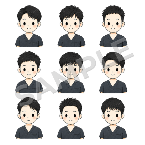 男性鍼灸師（髪型違い）のイラストセット
