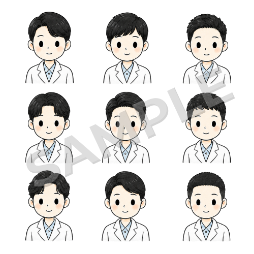 男性薬剤師（髪型違い）のイラストセット