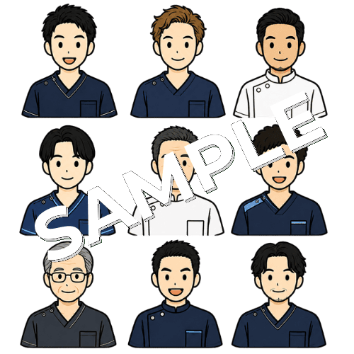 男性あん摩マッサージ指圧師（人物違い）のイラストセット