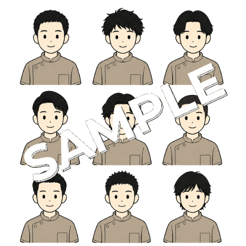 男性あん摩マッサージ指圧師（髪型違い）のイラストセット