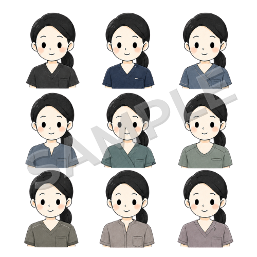 女性鍼灸師（服装違い）のイラストセット
