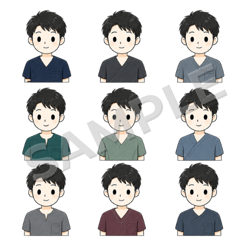 男性鍼灸師（服装違い）のイラストセット