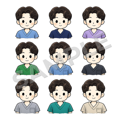 男性言語聴覚士（服装違い）のイラストセット
