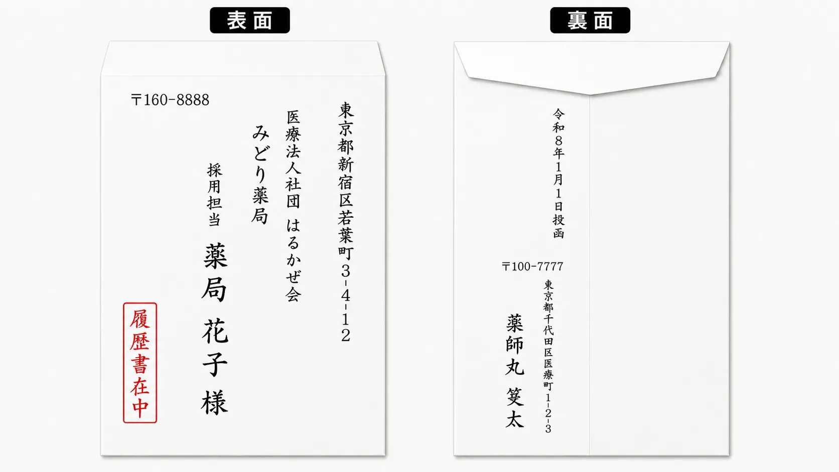 薬剤師の履歴書用封筒の書き方の見本