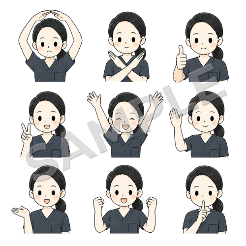 女性鍼灸師（ポーズ違い①）のイラストセット