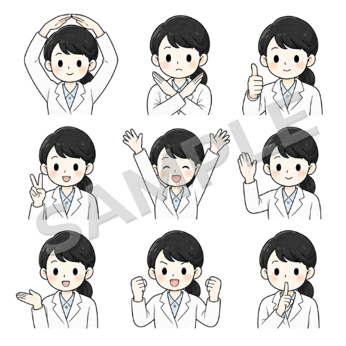 女性薬剤師（ポーズ違い①）のイラストセット