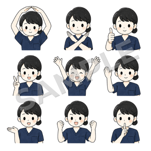 女性理学療法士（ポーズ違い①）のイラストセット