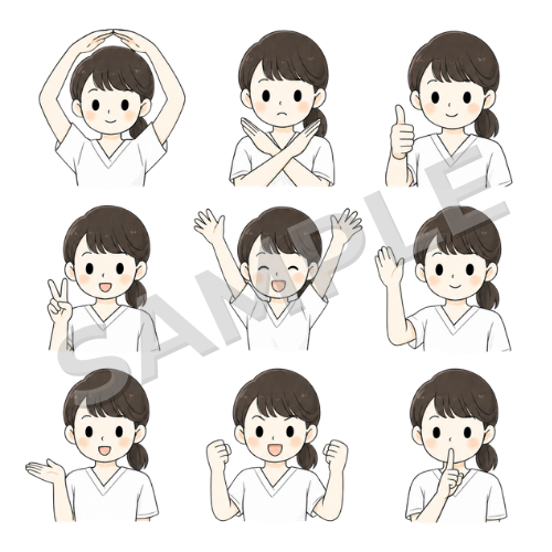 女性言語聴覚士（ポーズ違い①）のイラストセット