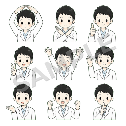 男性薬剤師（ポーズ違い①）のイラストセット