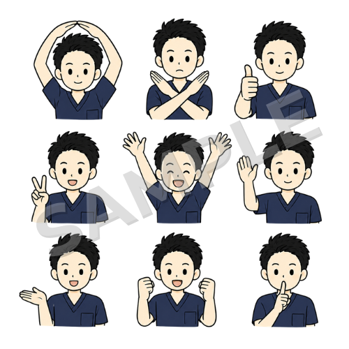 男性理学療法士（ポーズ違い①）のイラストセット
