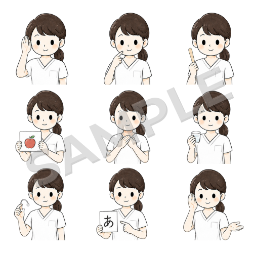 女性言語聴覚士（ポーズ違い②）のイラストセット