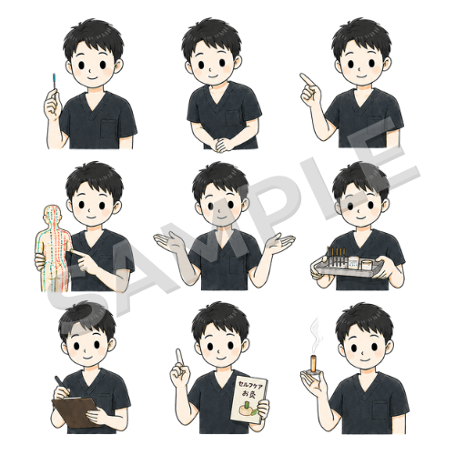 男性鍼灸師（ポーズ違い②）のイラストセット